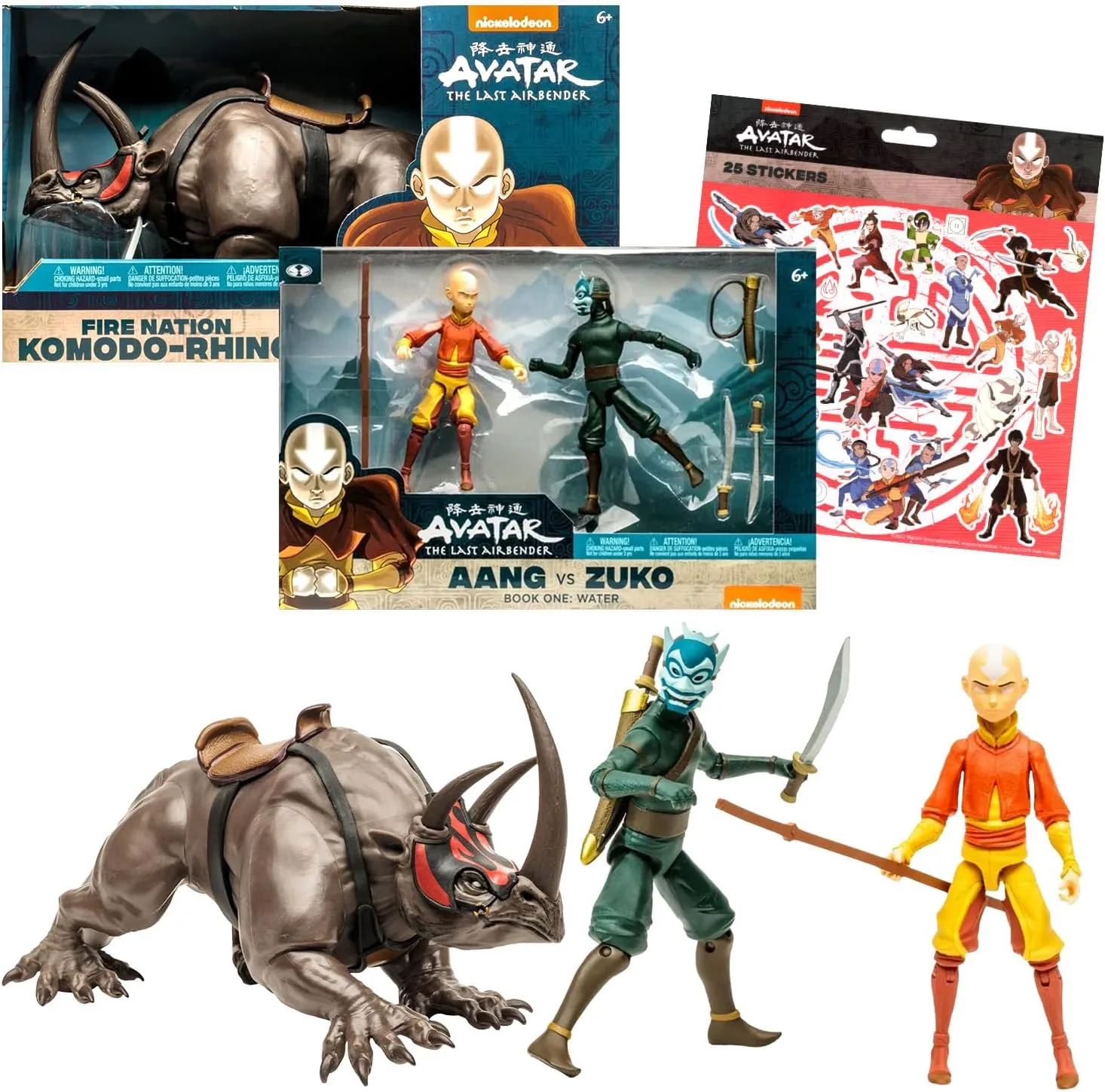 Nickelodeon Avatar Action Figures Set - Avatar Action Figure Set Bundle with 3 Avatar Figurines Featuring Aang, Zuko, and Rhino Plus Stickers | Avatar The Last Airbender Mini Figures