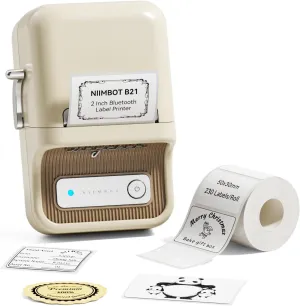 NIIMBOT B21 Label Maker Machine with Tape 2Inch Portable Sticker Printer Thermal Labeler for Jar Price Address Label for Business Home Office Organization, White