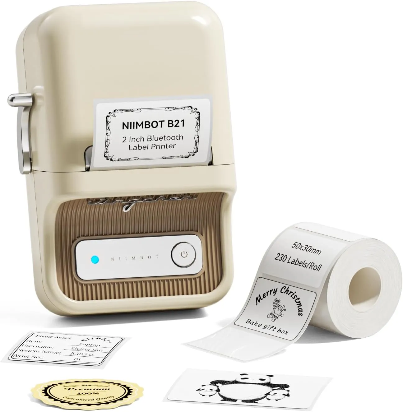 NIIMBOT B21 Label Maker Machine with Tape 2Inch Portable Sticker Printer Thermal Labeler for Jar Price Address Label for Business Home Office Organization, White