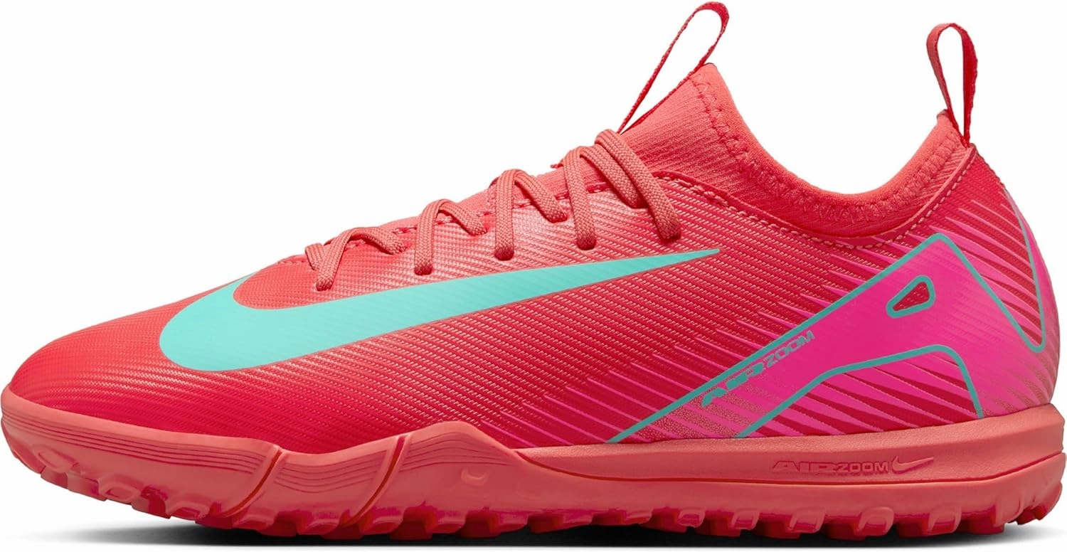 Nike Jr. Mercurial Vapor 16 Academy Little/Big Kids' TF Low-Top Soccer Shoes (FQ8284-800, Ember Glow/Aurora Green)