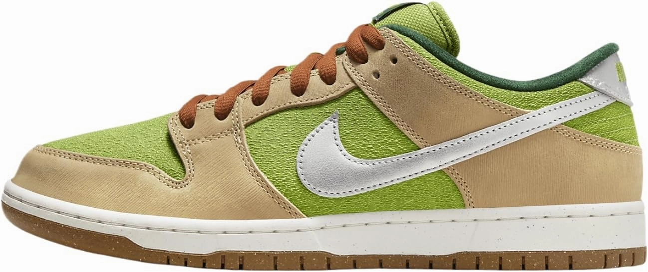 Nike SB Dunk Low Pro Skate Shoes (FQ7585-200, Sesame/Pear/Fir/Metallic Silver) Size 11