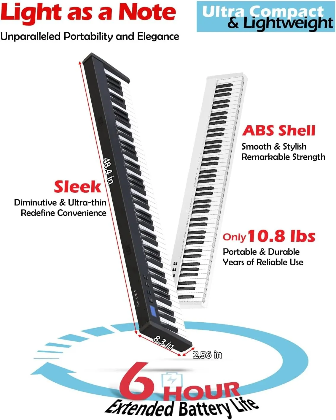 NikoMaku Piano Keyboard 88 Keys Semi-weighted Compact Portable Digital Piano Set for Beginners with Stand, Carrying Case, Sustain Pedal, Headphones, SWAN-S White