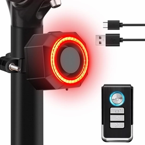 NineLeaf Bicycle Tail Light Rechargeable,Bike Tail Light with Alarm and Remote,Bike Alarms for Ebikes,IP65,113dB Alarms, Level 7 Sensitivity, Auto ON/Off Bike Tail Light with Smart Brake Lights