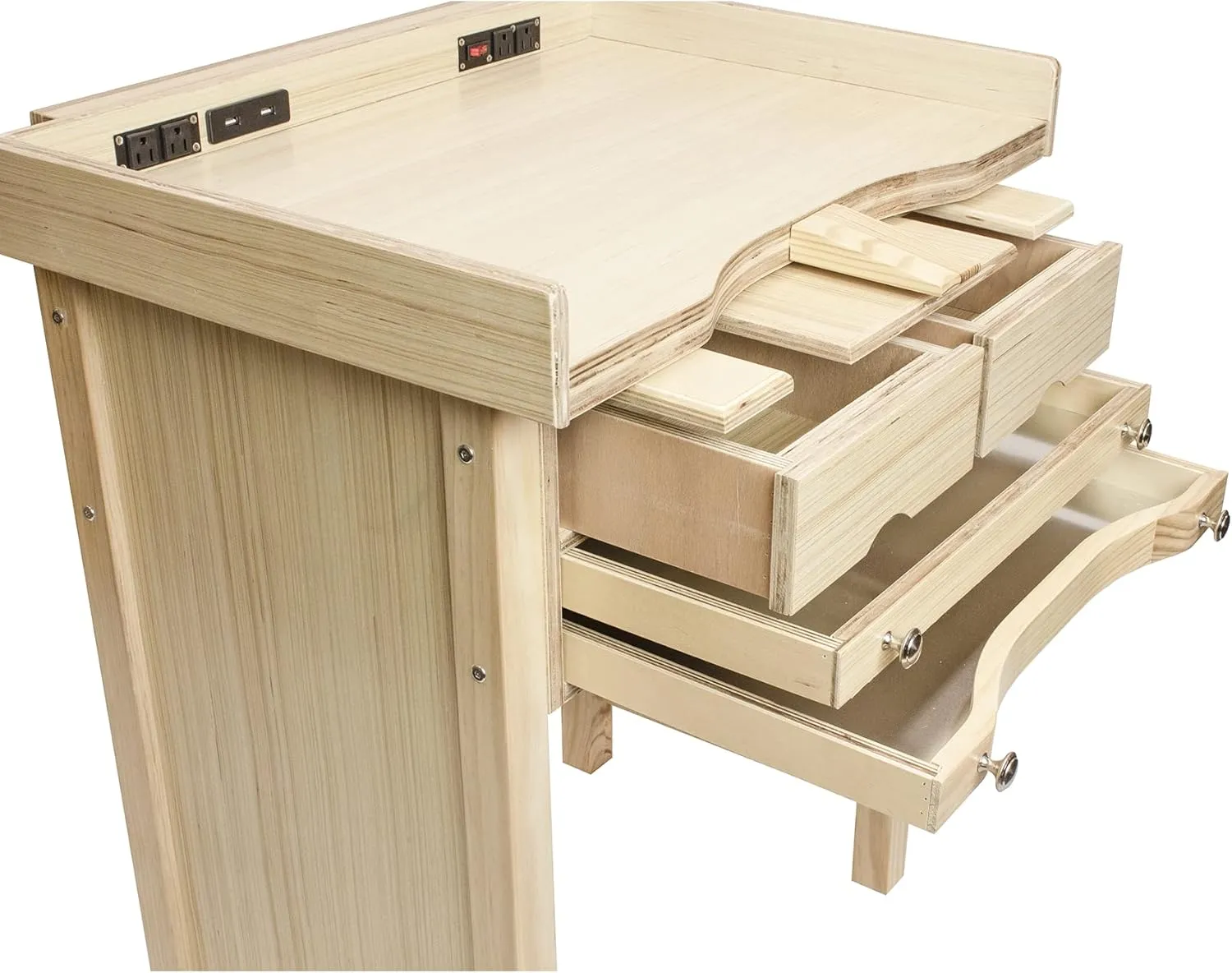 Noble Pack Signature Jewelers Bench – Smart Heavy Duty Wooden Workbench with Drawers, Solid Wood Top, Power outlets & USB Ports for Jewelry Making