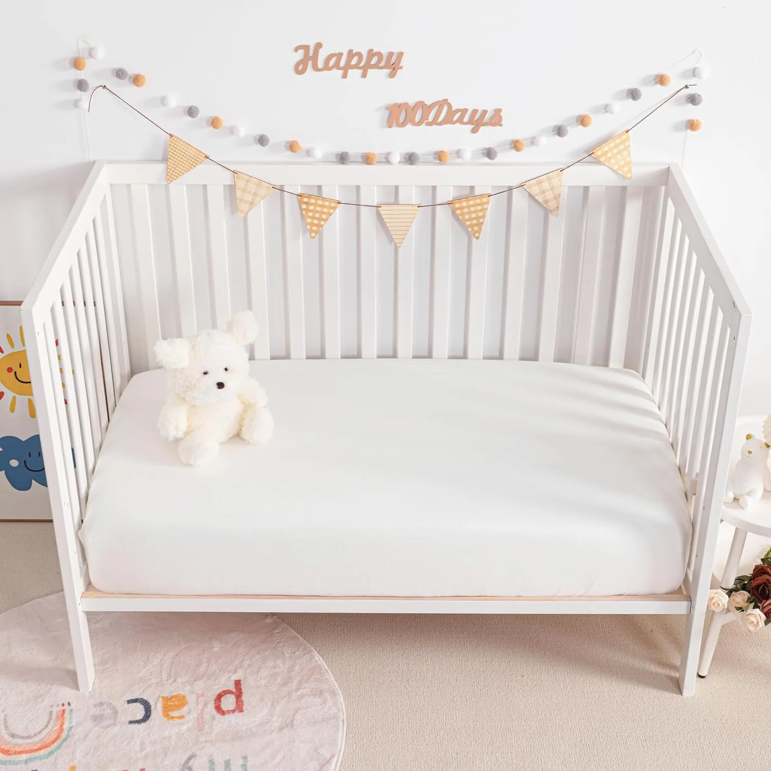 NTBAY 2 Pack Muslin Cotton Mini Crib Sheets, Soft and Breathable Double Layer 24x38 Baby Crib Sheets for Mini Crib and Toddler Mattresses, Boys, Girls, Unisex, White, 24x38 Inches