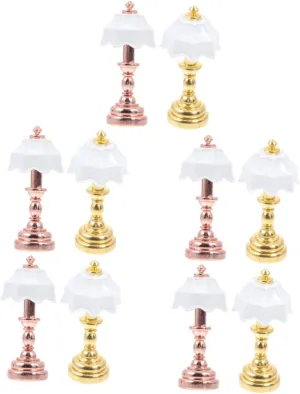 NUOBESTY 10 Pcs Dollhouse Table Lamps - Miniature House LED Decor, Mini Desk & Floor Lamps, Bedside Light Adornment
