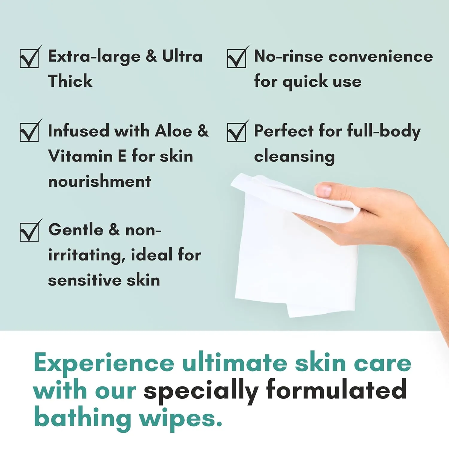 Nurture XL Ultra Thick Body Wipes for Adults w/Aloe | 120 Extra Large Disposable Cloth Wet Cleansing No Rinse Bathing Washcloths, Waterless Shower | Bath Wipe for Women, Men & Elderly
