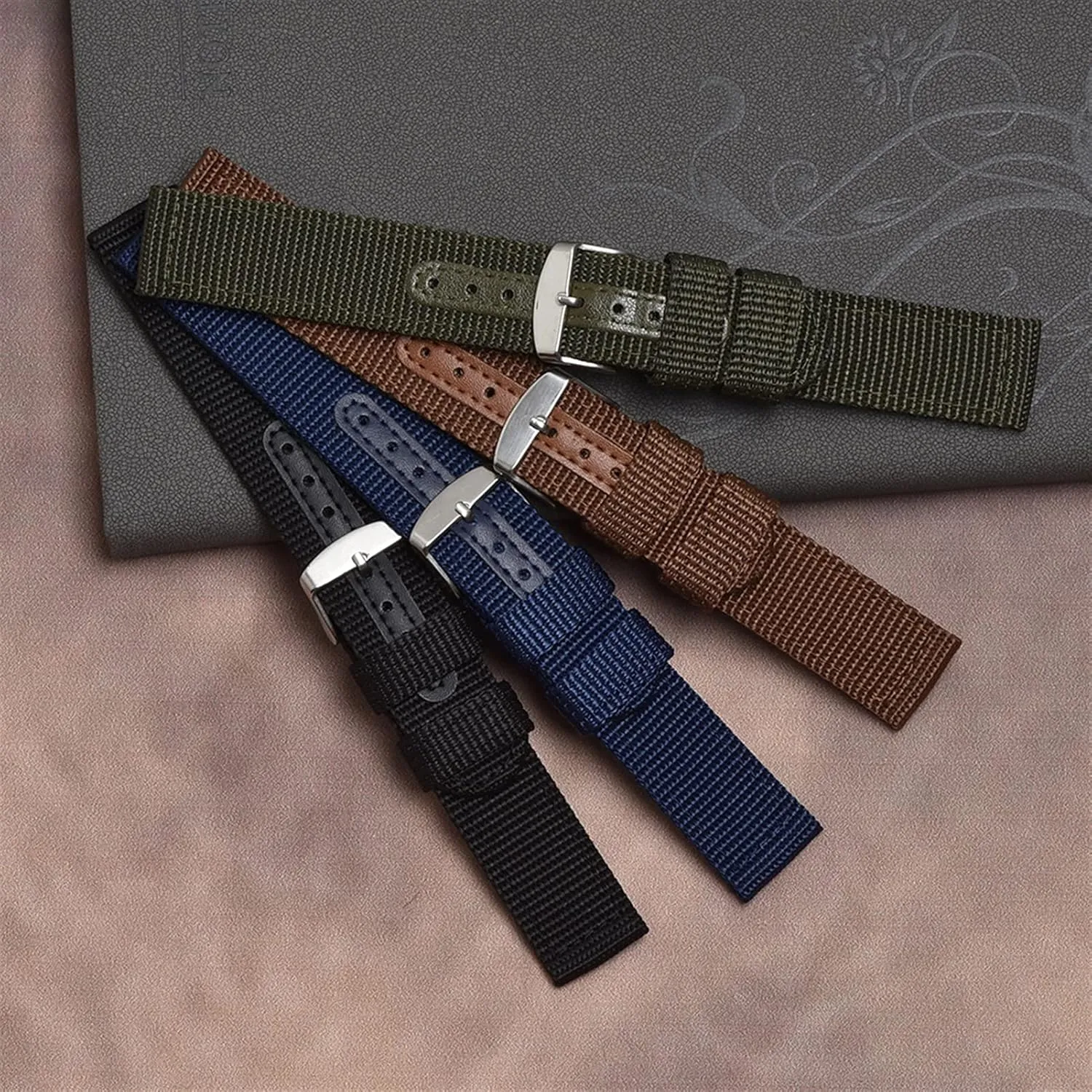 Nylon Watch Strap Breathable Woven Nylon Watch Band Strap Mesh 18 20 22 24Mm Women Men Watchbands Sports Black Blue Brown Army Green Strap (24 mm Army Green)