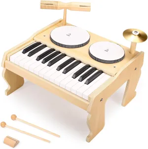 OATHX Kids Piano Keyboard, 25 Keys Digital with Drum Set and Volume Adjustable, 6 in 1 Musical Instruments for Kids Toddlers Baby Children, Wooden Mini Piano Gifts for Girls Boys Ages 3 