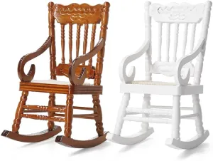 Odoria 1/12 Miniature Wooden Rocking Chairs for Crafts 2Pcs Mini Christmas Wood Chair Miniatures Dollhouse Furniture Accessories Doll House Accessory, White and Brown