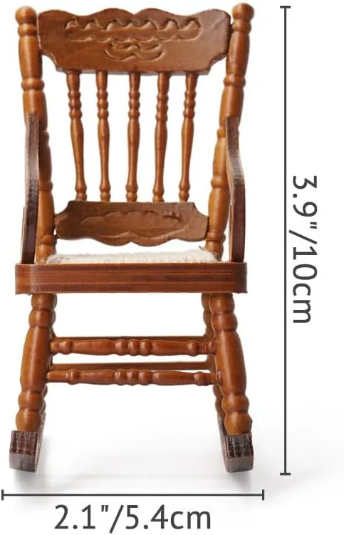 Odoria 1/12 Miniature Wooden Rocking Chairs for Crafts 2Pcs Mini Christmas Wood Chair Miniatures Dollhouse Furniture Accessories Doll House Accessory, White and Brown