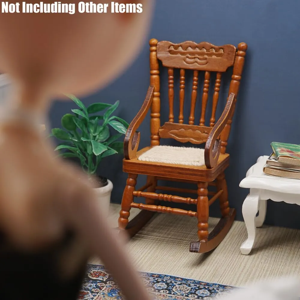 Odoria 1/12 Miniature Wooden Rocking Chairs for Crafts 2Pcs Mini Christmas Wood Chair Miniatures Dollhouse Furniture Accessories Doll House Accessory, White and Brown