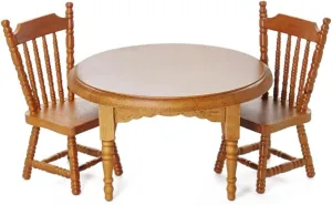 Odoria Dollhouse Dining Table Chairs Miniature: 1/12 Scale Dining Set for Vintage Kitchen Dining Room - Mini Wooden Furniture Round Table Brown