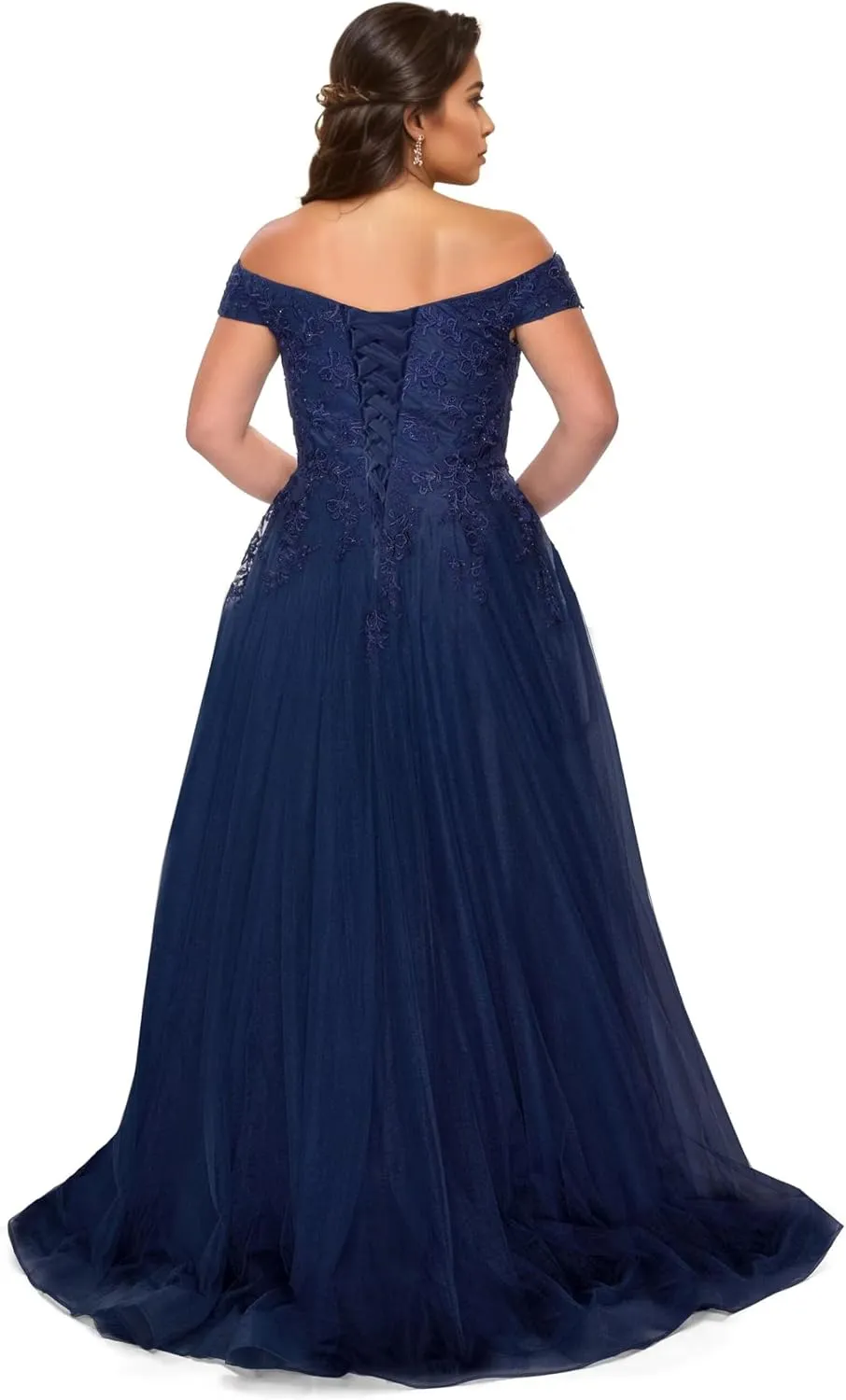 Off The Shoulder Tulle Mother of The Bride Dresses Plus Size Lace Applique Long Formal Evening Dress