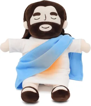 Officially Jesus Plush Breathing Soothing Stuffed Animal Heart of Jesus Toy Savior Doll for Church Sunday School Religious Easter Gift for Kids (Blue)