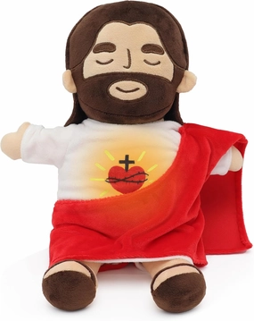 Officially Jesus Plush Breathing Soothing Stuffed Animal Heart of Jesus Toy Savior Doll for Church Sunday School Religious Easter Gift (Brown)