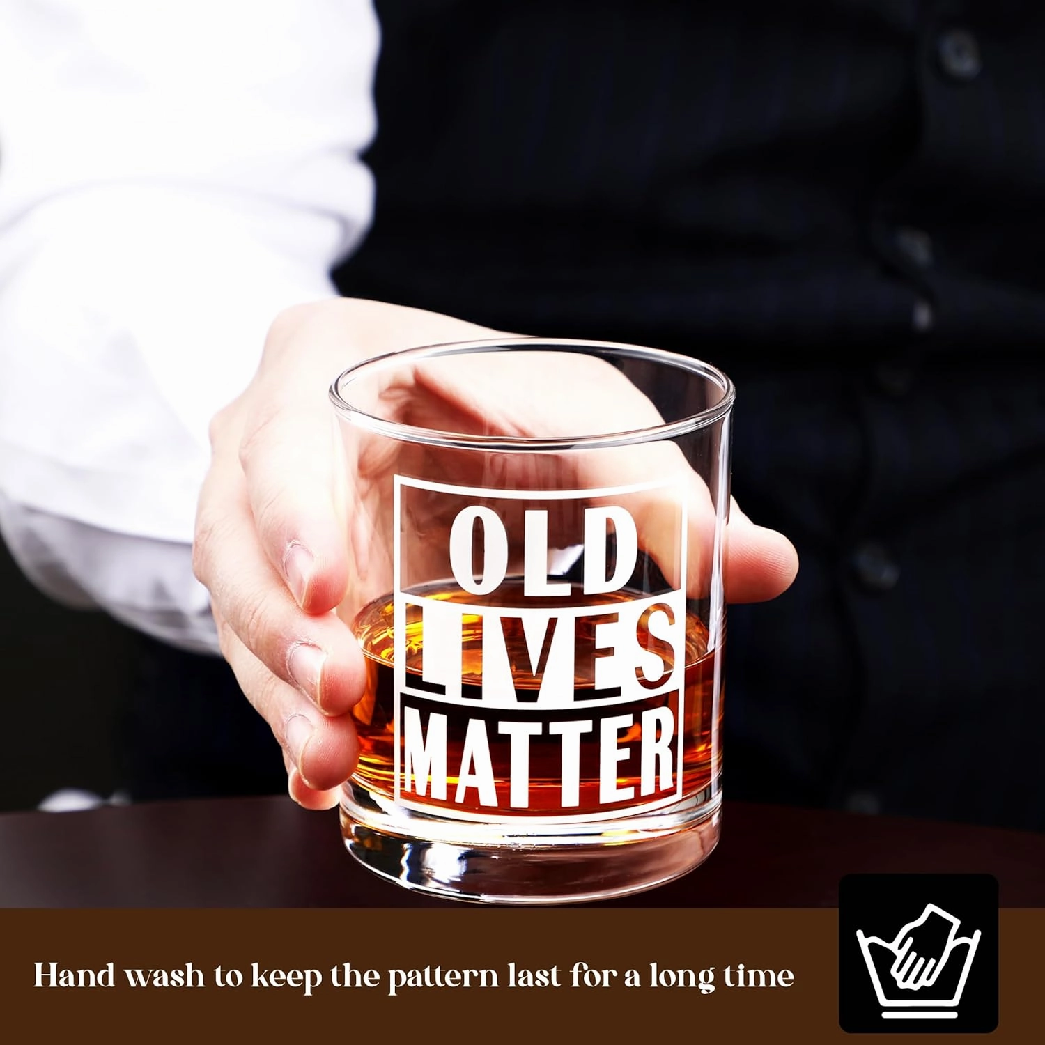 Old Lives Matter Whiskey Gifts Set for Men, Funny Birthday Retirement Ideas for Him Husband Dad, Include Wood Box, Recipe, Stones, Coaster, Stone Holder, Clamp