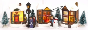 One Holiday Way Miniature LED Lighted 10-Piece Christmas Village Scene with Fire Station - Vintage Small Decorative Mini Light Up Tabletop Mantel Shelf Xmas Winter Decorations Home Decor