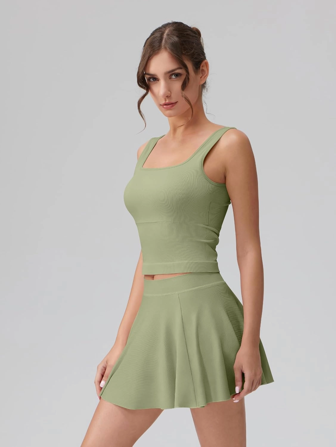 OQQ Women's 2 Piece Mini Skirt Sets Casual Summer Knit Cropped Tank Top with Sport Bra High Waisted Mini Skirts Outfit