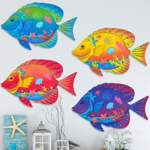 Oraytteo Metal Fish Wall Decor, Set of 4 Sea Fish Wall Art Decorations for Barthroom Fence Pool Patio Decor, Indoor or Outdoor Decorations, Gifts for Mom Dad Friends