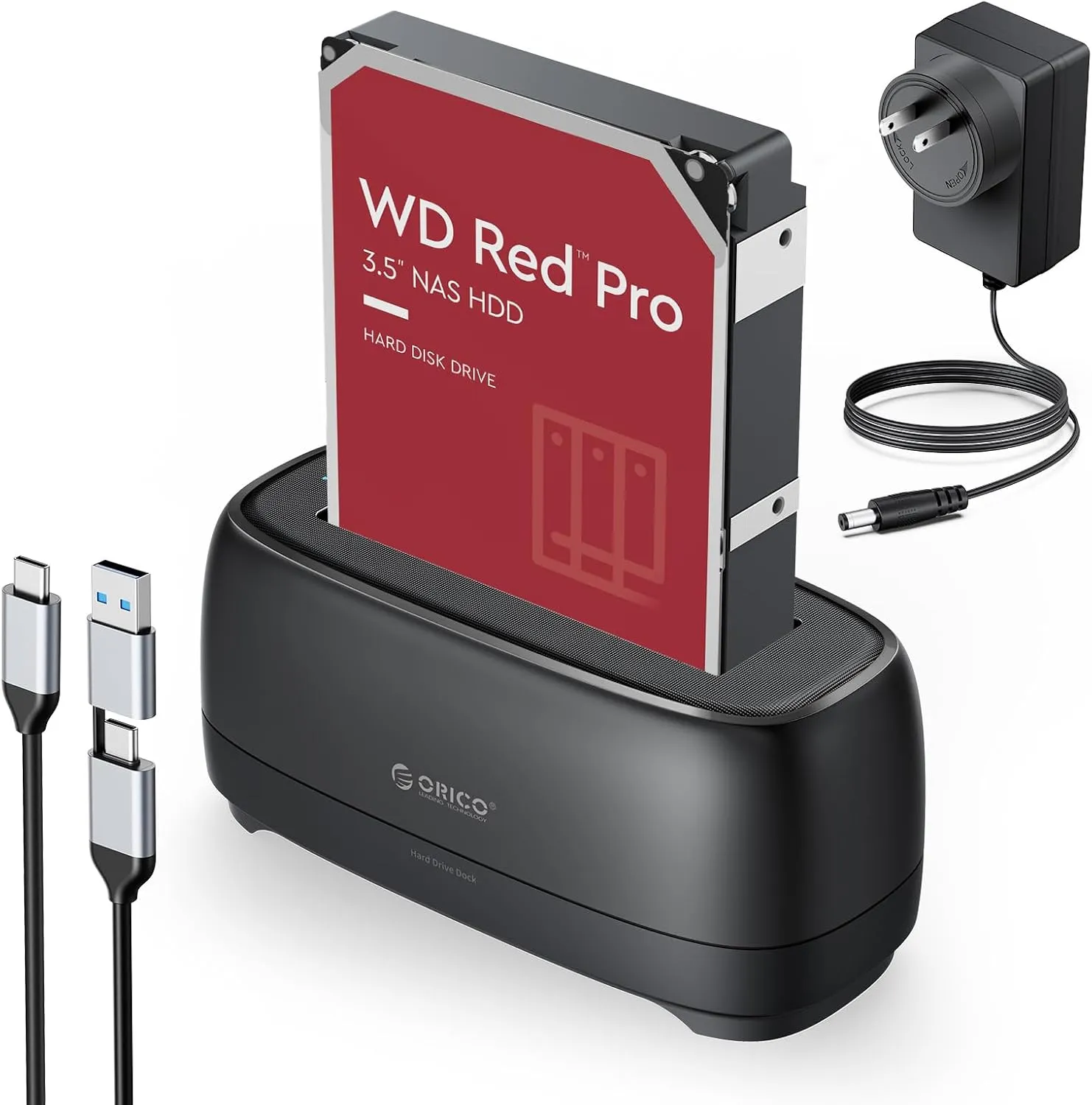 ORICO Hard Drive Docking Station USB 3.2 Gen 1 to SATA USB C Hard Drive Enclosure for 2.5&3.5 Inch SSD HDD Up to 22 TB with 12V Power Supply, Tool-Free and UASP Supported (DD18C3)