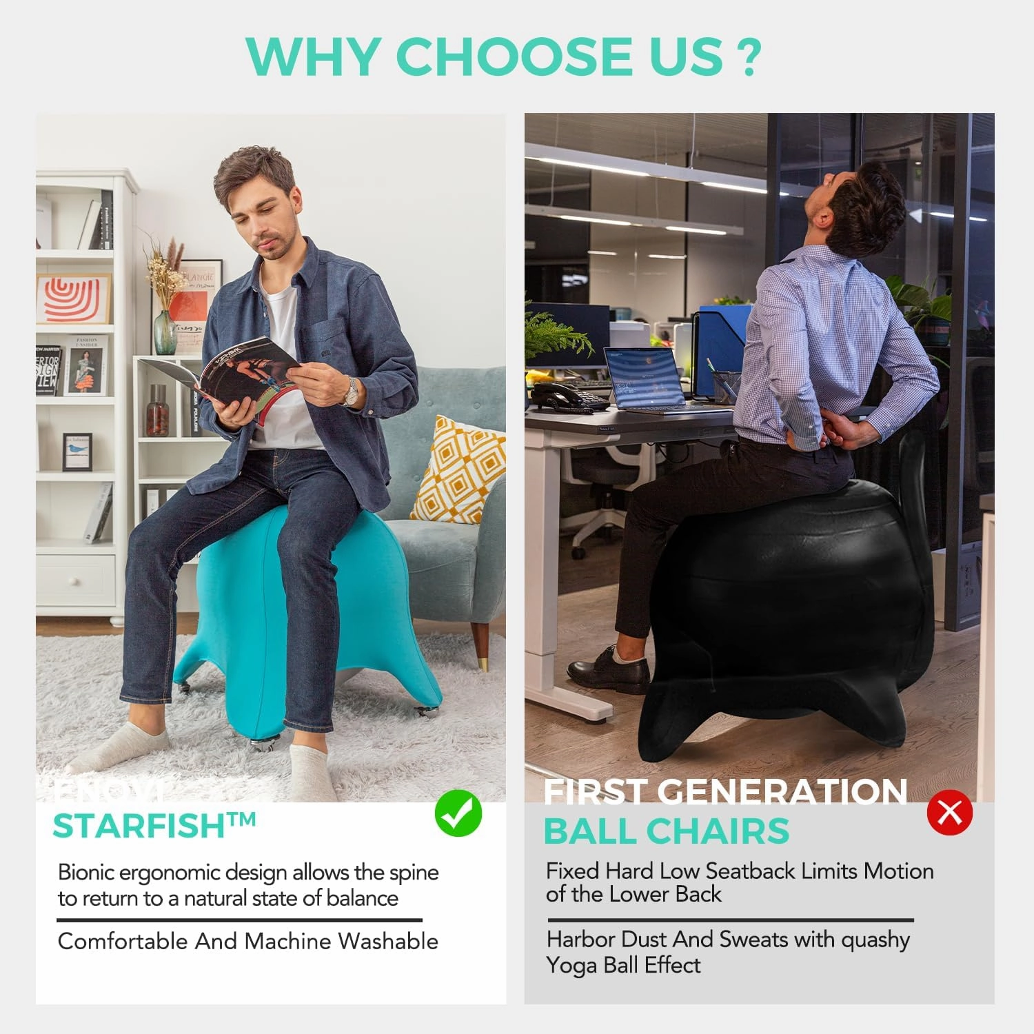 Original Starfish Ball Chair, Yoga Ball Chair Exercise Ball Chair Ergonomic Design for Home Office Desk, Stability Ball & Balance Ball Seat