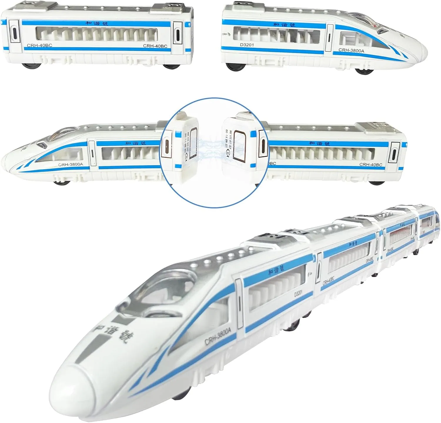 OTONOPI Toy Train Set Die-cast Bullet Train Magnetic Railway High Speed Harmony Train Subway City Train Set Locomotives Pull Back Toy for Kids Age 3  Home Decoration Pack of 4pcs