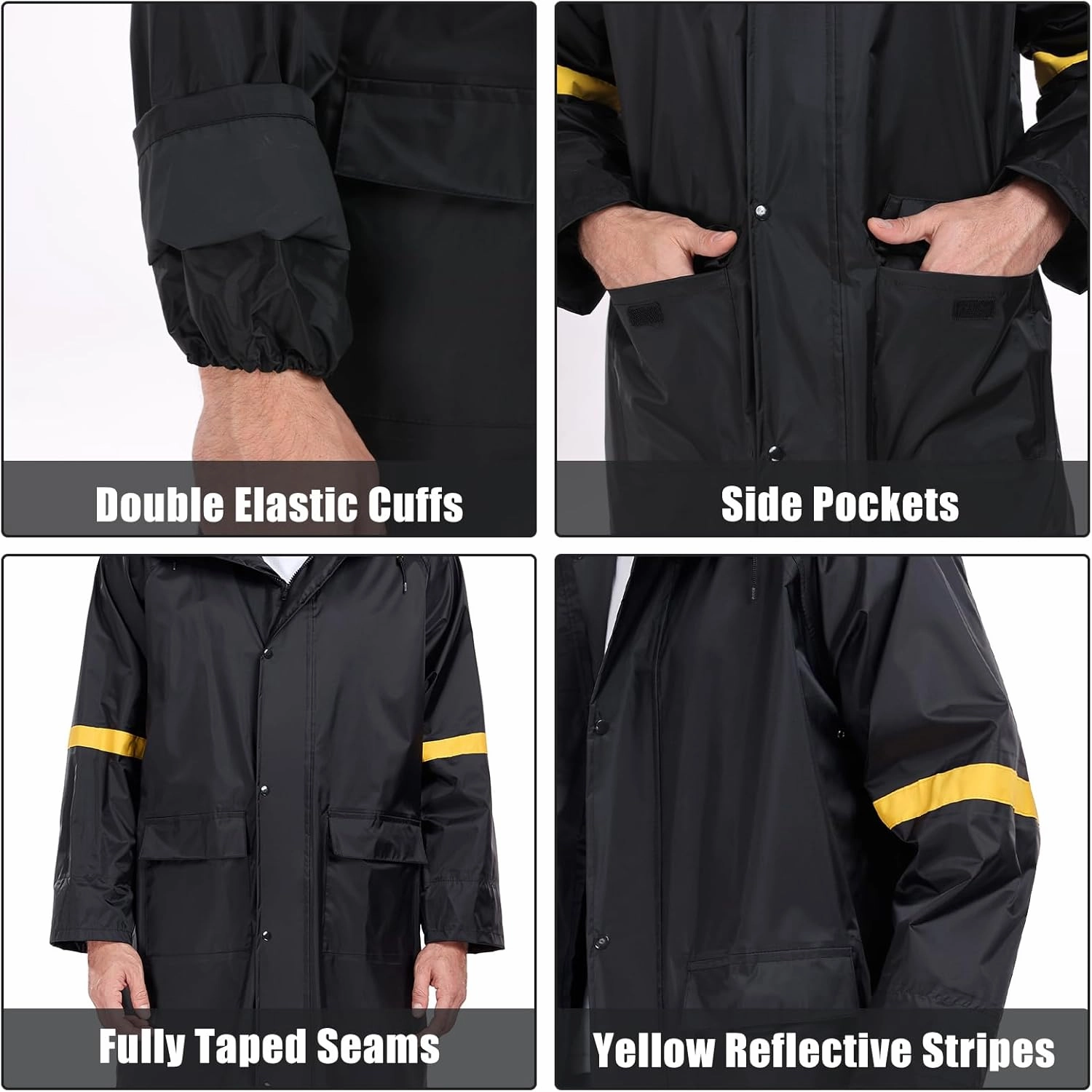 Ourcan Classic Long Raincoat for Men Waterproof Hooded Rain Jacket Poncho Breathable Lightweight Rainwear for Work Fishing
