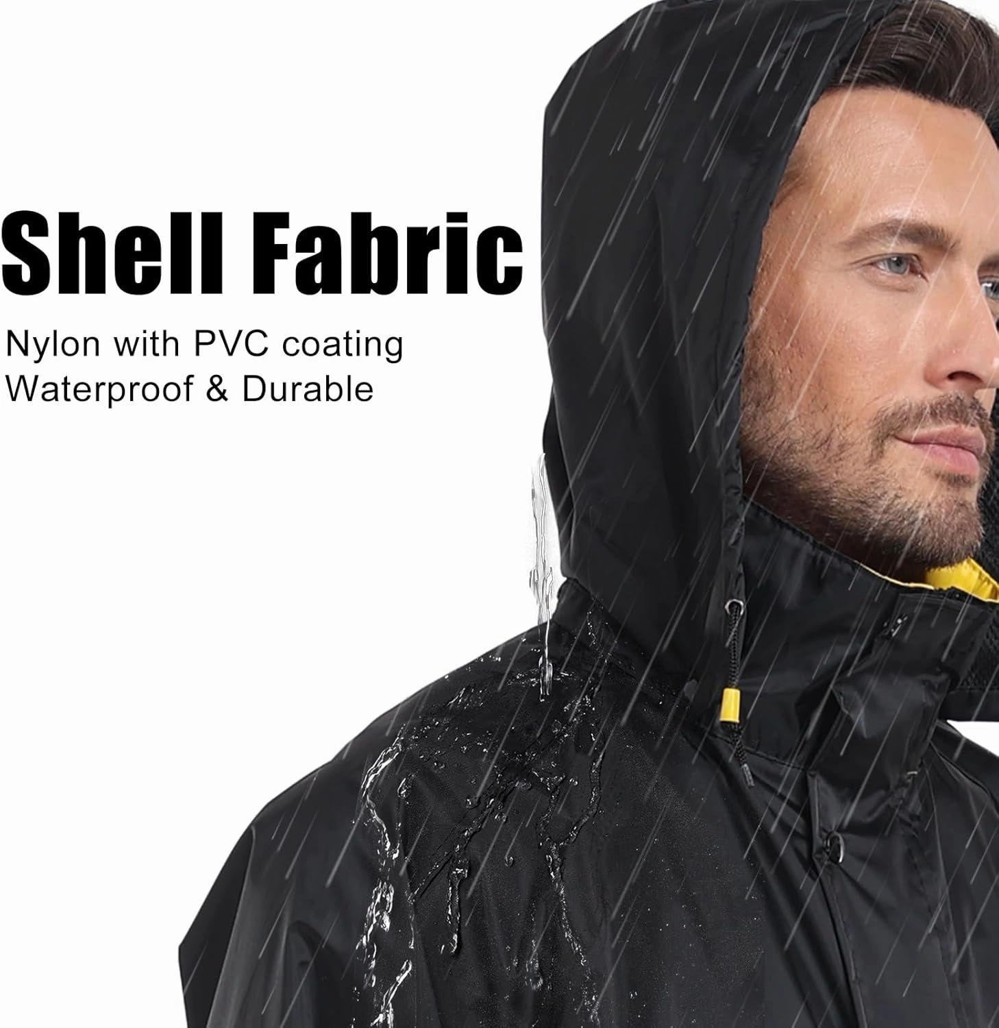 Ourcan Classic Long Raincoat for Men Waterproof Hooded Rain Jacket Poncho Breathable Lightweight Rainwear for Work Fishing