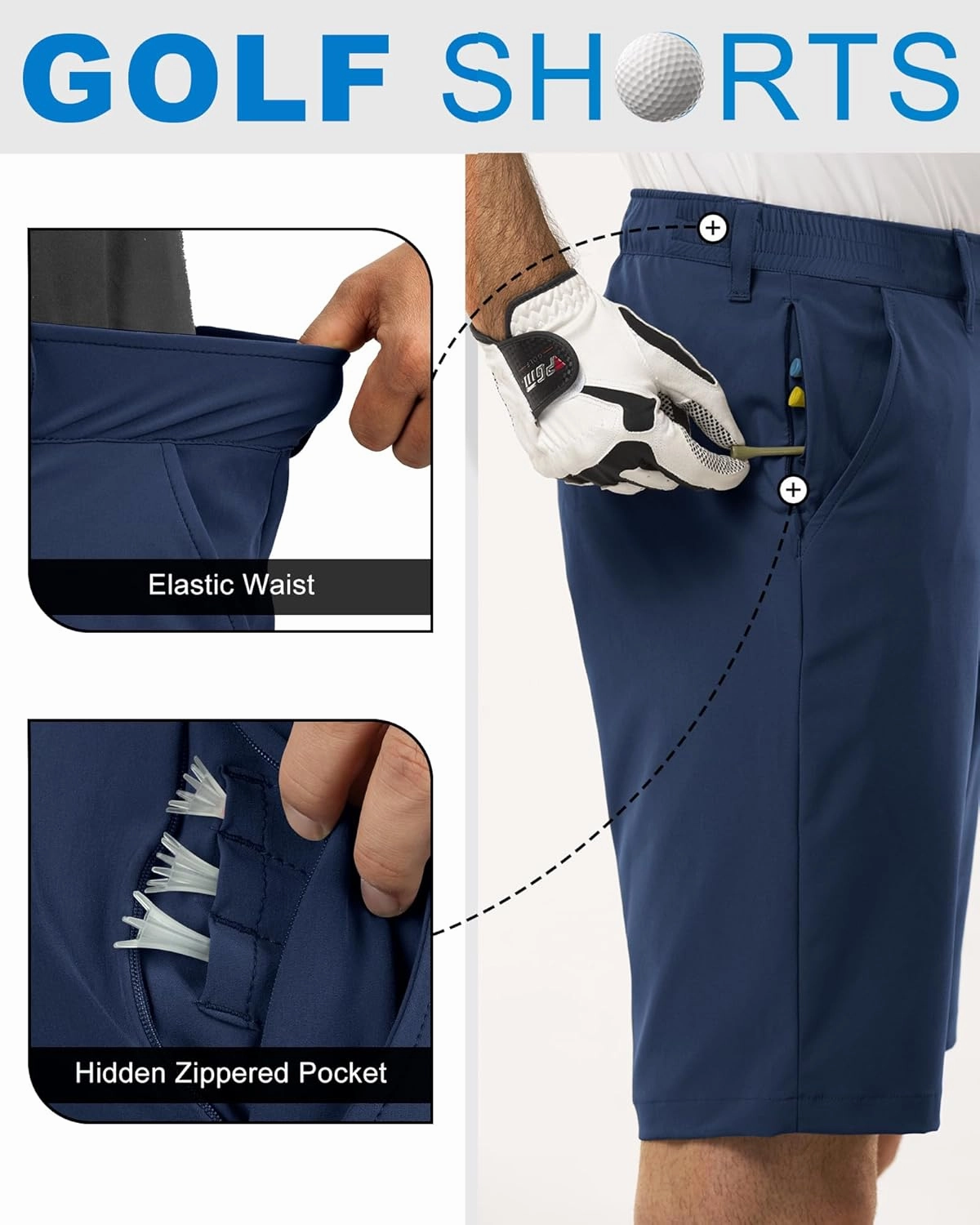 Outdoor Ventures Men's Golf Shorts 11" Inseam Classic-Fit Flat Front Stretch Casual Shorts with Pockets Summer Hiking Travel