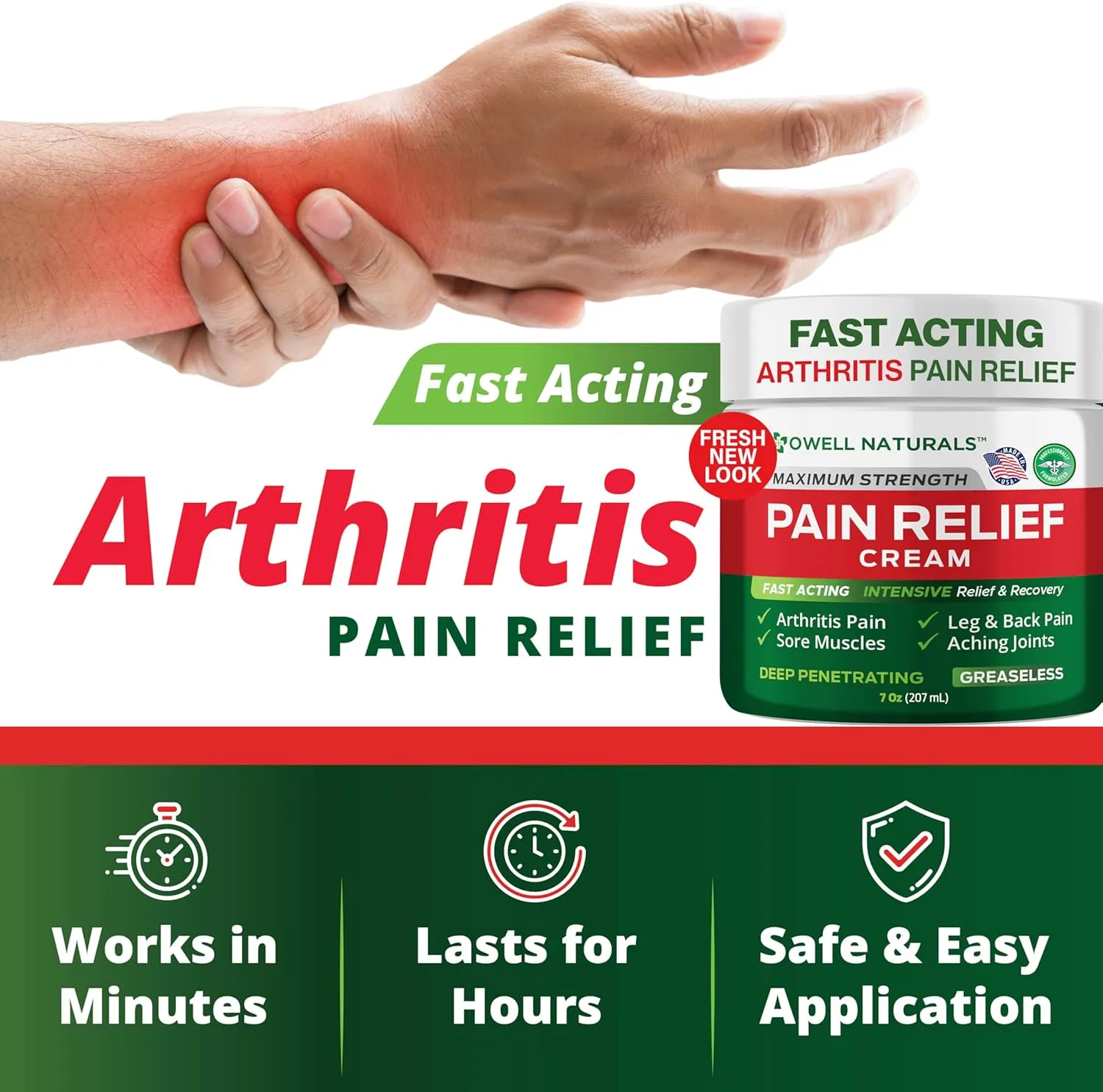 OWELL Naturals Arthritis Pain Relief Cream 7 oz, Maximum Strength Deep Penetrating Relieving for Aches, Joint & Muscle, Muscle, Back, Knee, Feet, Hand, Ankle, Legs, Shoulder