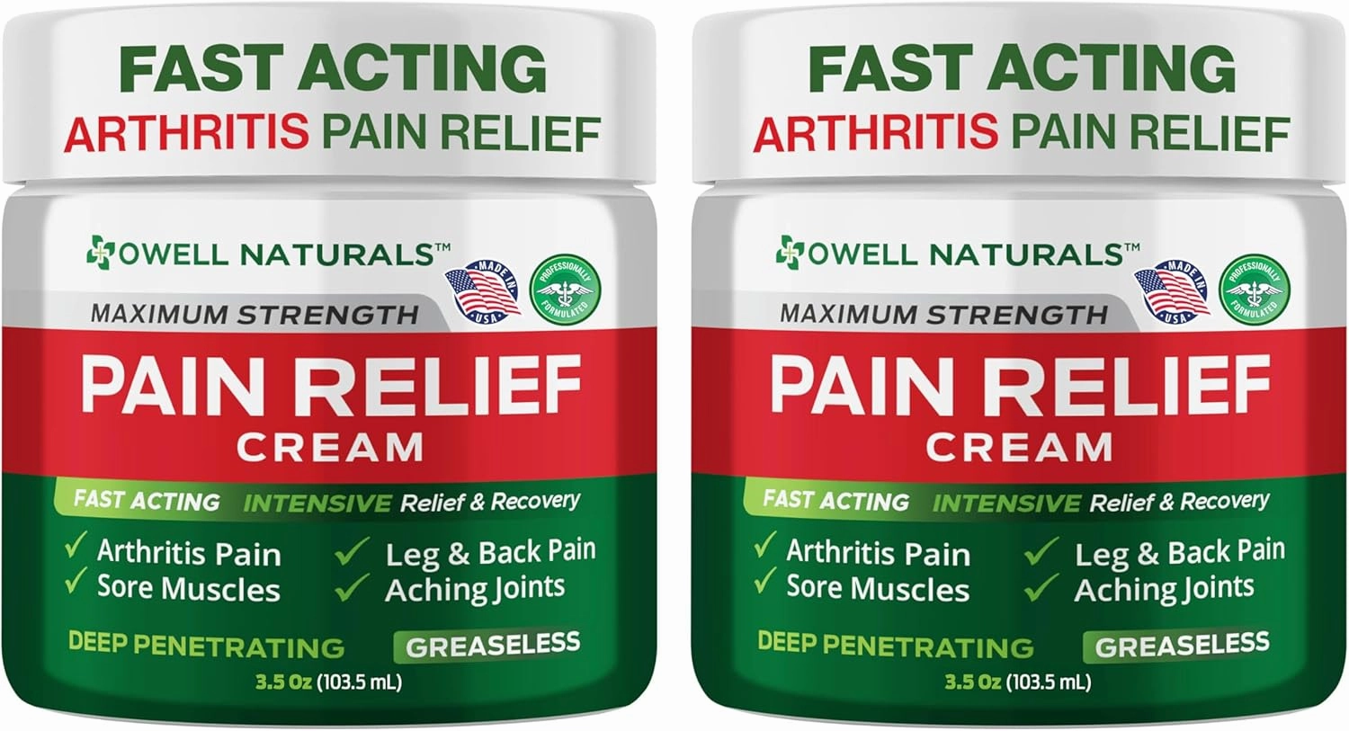 OWELL NATURALS Arthritis Deep Penetrating Joint & Muscle Pain Relief Cream with Aloe Vera, Fast-Acting, Non-Greasy, Soothing for Back, Knee, Feet, Hand, Legs, Shoulder, 3.5 oz (Pack of 2)