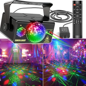 Party Lights Disco Light Strobe Stage Light Rave Lights Sound Activated RGB Led Projector with Remote Control for Parties Bar Birthday Wedding Holiday Event Live Show Xmas Decorations