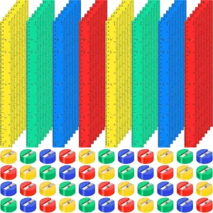 PerKoop 200 Sets School Supplies Set 200 Pcs Mini Round Manual Pencil Sharpener Bulk 200 Pcs 12 Inch Plastic Rulers for Back to School Kids Classroom Office Supplies, Assorted Colors(Simple Styles)