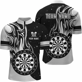 Personalized Dart Jerseys for Men, Dart Shirt, Dartboard Colorful Grunge Men Darts Quarter-Zip Shirt Darts