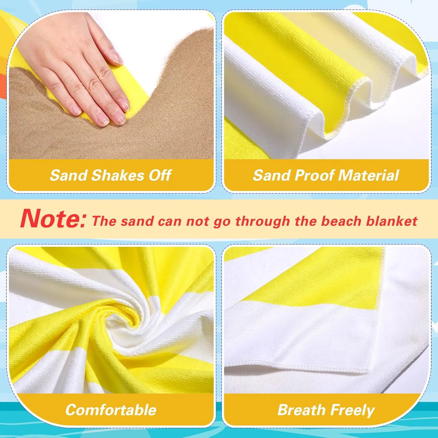 Peryiter Checkered Giant Beach Blanket 71 x 71 Inch Oversized Sandproof Towel Stripe Microfiber Quick Dry Lightweight Huge Blanket for Summer Hawaii Beach Travel Essentials Accessories(Yellow)