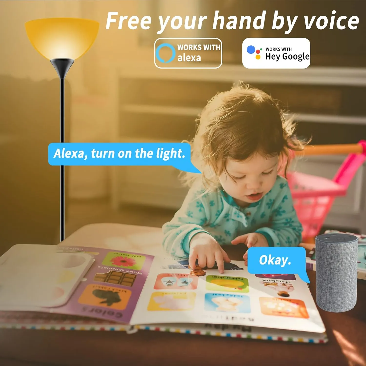 PESRAE Smart RGB Floor Lamp - Compatible with Alexa, Google Assistant WiFi App, Modern Color Changing, Dimmable for Living Room, Bedroom and Play Room