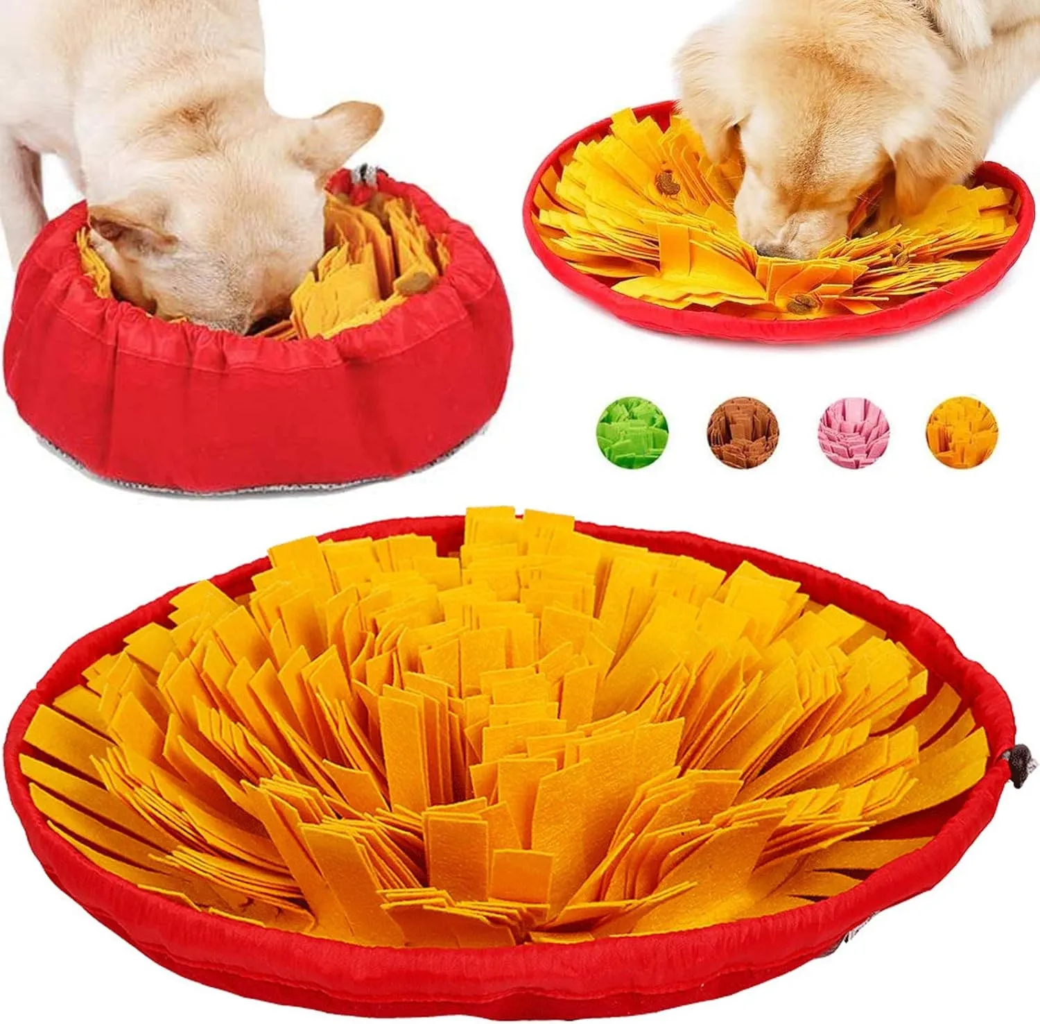 Pet Snuffle Mat for Dogs, Interactive Feed Game for Boredom, Encourages Natural Foraging Skills for Cats Dogs Bowl Travel Use, Dog Treat Dispenser Indoor Outdoor Stress Relief (Yellow)