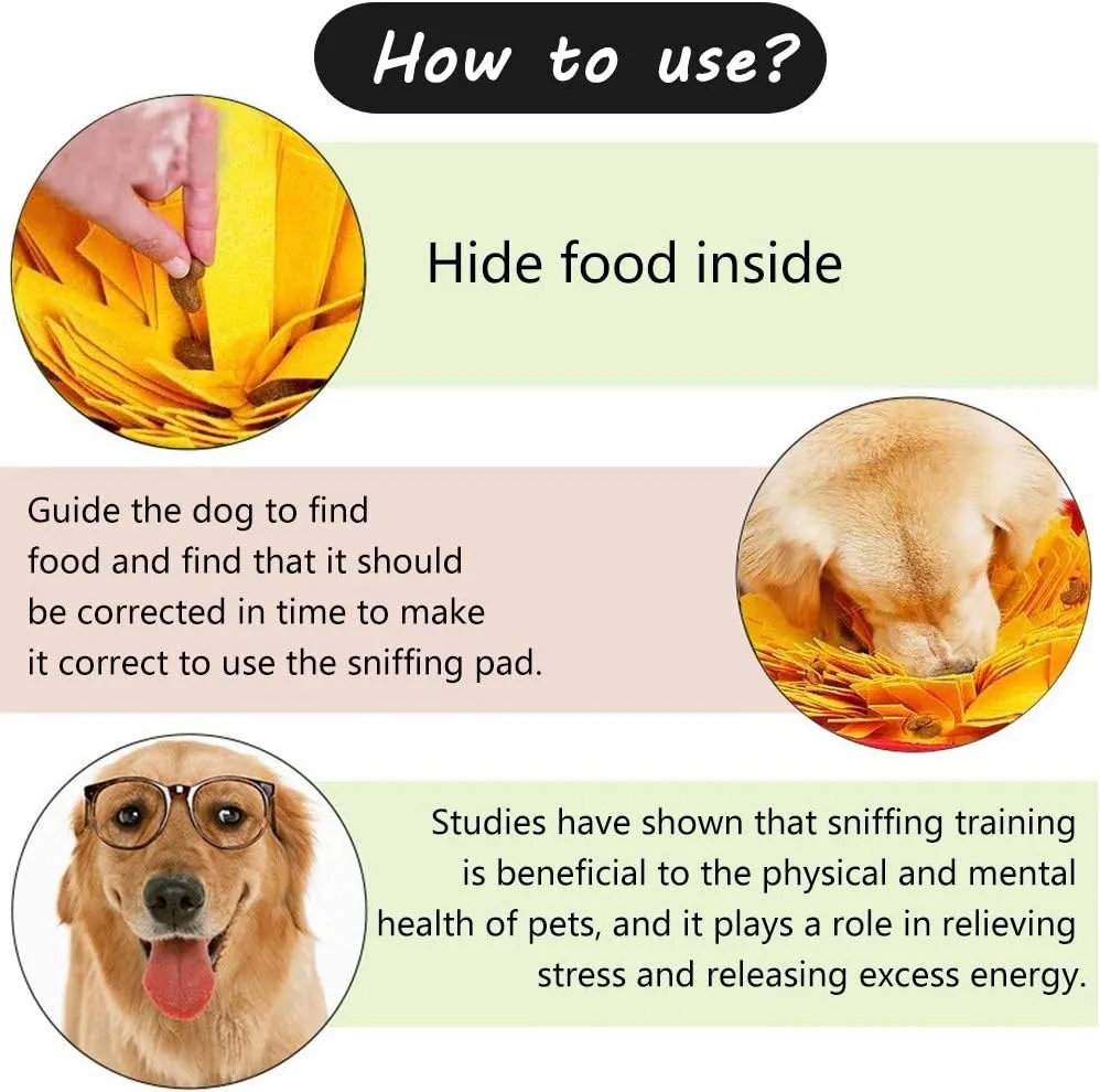 Pet Snuffle Mat for Dogs, Interactive Feed Game for Boredom, Encourages Natural Foraging Skills for Cats Dogs Bowl Travel Use, Dog Treat Dispenser Indoor Outdoor Stress Relief (Yellow)