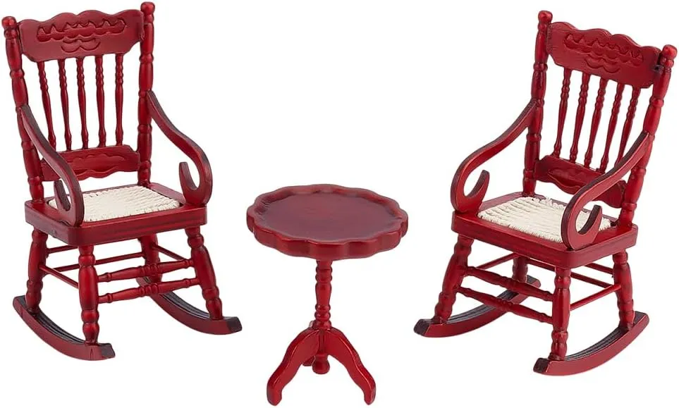 PH PandaHall 3pcs Wooden Dollhouse Furniture 1:12 Scale Miniature Rocking Chair Mini End Table Tiny Doll House Accessories Tea Table Model for Doll Living Room Home Scene Decoration Craft Displays