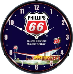 Phillips 66 Gas Station 2 LED Wall Clock, Retro/Vintage, Lighted, 14 inch
