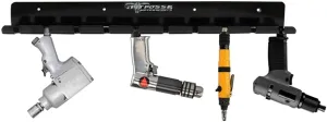 Pit Posse PP3118BK Air Tool Pneumatic Rack Holder Organizer for Enclosed Trailer Garage Shop - Made in USA - Holds up to 10 Air Tools - Aluminum Tool Storage (Black)