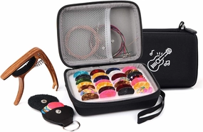 PlasMaller Guitar Picks Holder Case Bag Set, included Upgrade Capo   Guitar Strings   30pcs Acoustic Electric Guitar Colorful Picks   Little Picks Holder (Black)