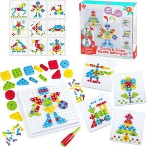 PLAY Educational Toys with Toy Screwdriver Tool, Mosaic Building Kit Develop Fine Motor, Learning Building Blocks Construction Puzzle Toy Set for Boys Girls, Best Gift for Kids Toddler Age 3 