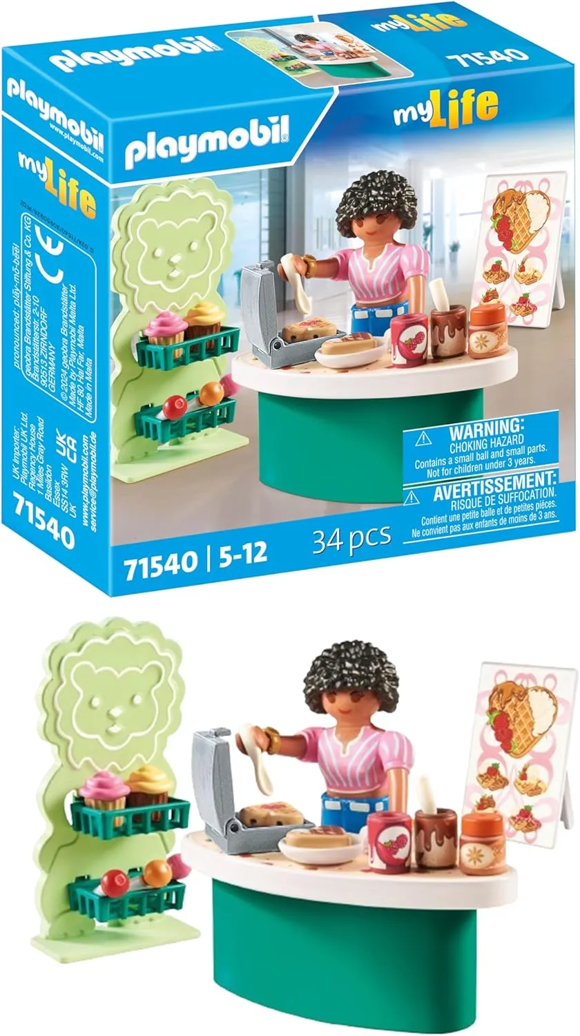 Playmobil 71540 Waffle Stand - Includes Character, Sales Counter, Cupcakes and More - MyLife - Ages 5 and Above