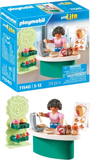 Playmobil 71540 Waffle Stand - Includes Character, Sales Counter, Cupcakes and More - MyLife - Ages 5 and Above