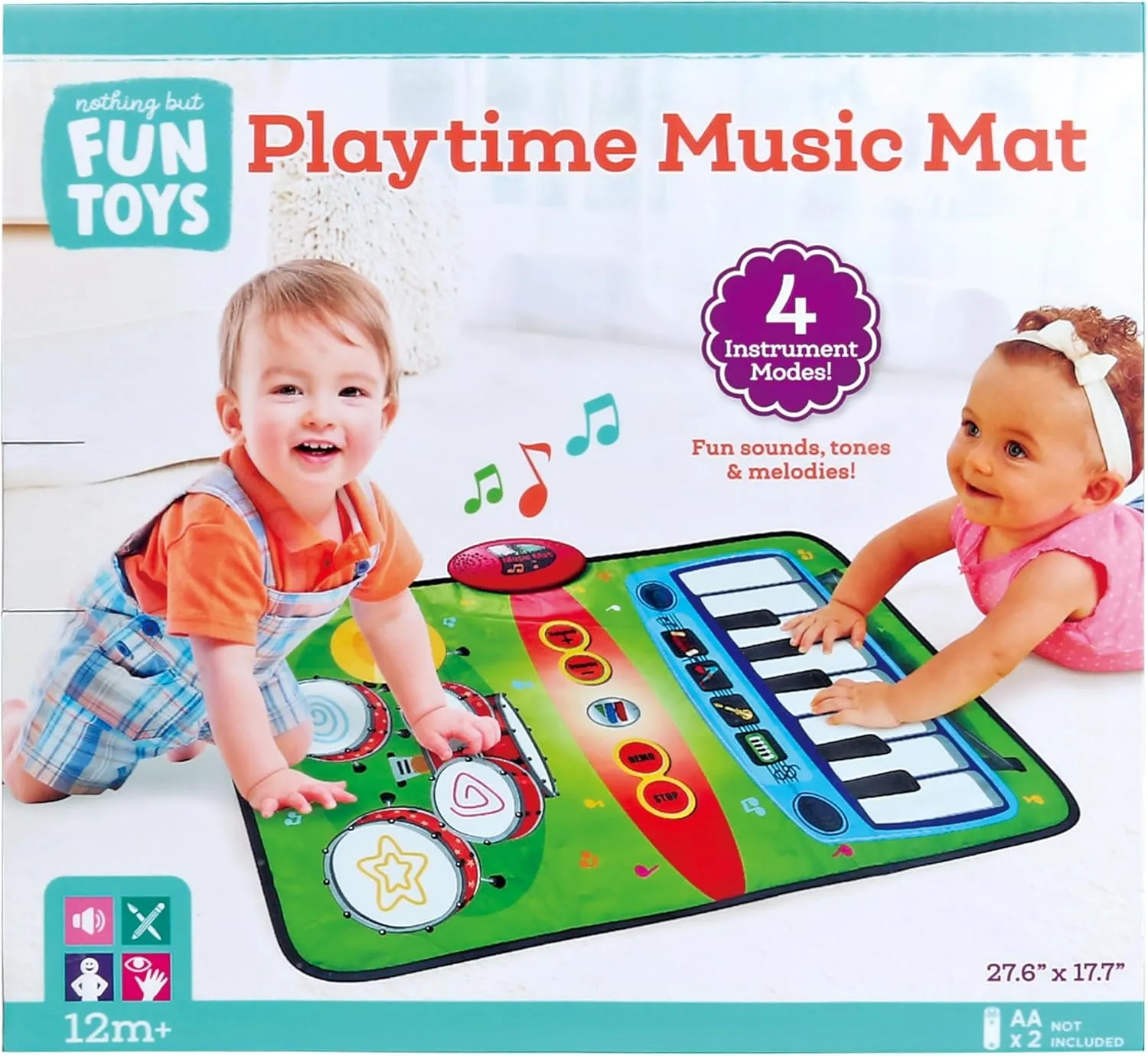 Playtime Music Mat - 4 Instrument Modes, Hand & Button Play, Fun Sounds-Tones-Melodies, Drum & Keyboard, Baby & Toddlers 12 Mo 
