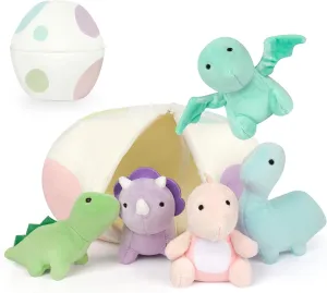 Plush Dinosaur Stuffed Animals, 5 PCS Dino Plush Toys and Egg Bag Set, Cute Small Dinosaur Plushie Toy for Kids Toddlers Boys, Birthday, Dino Party Favors