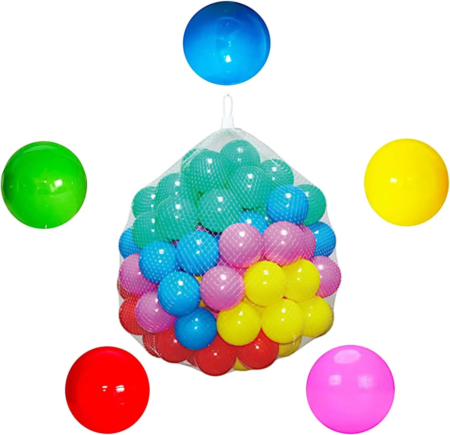 POCO DIVO 100 Pit Balls Magic Funball 5-Color Crushproof Kids Play Ocean Ball with Mesh Bag