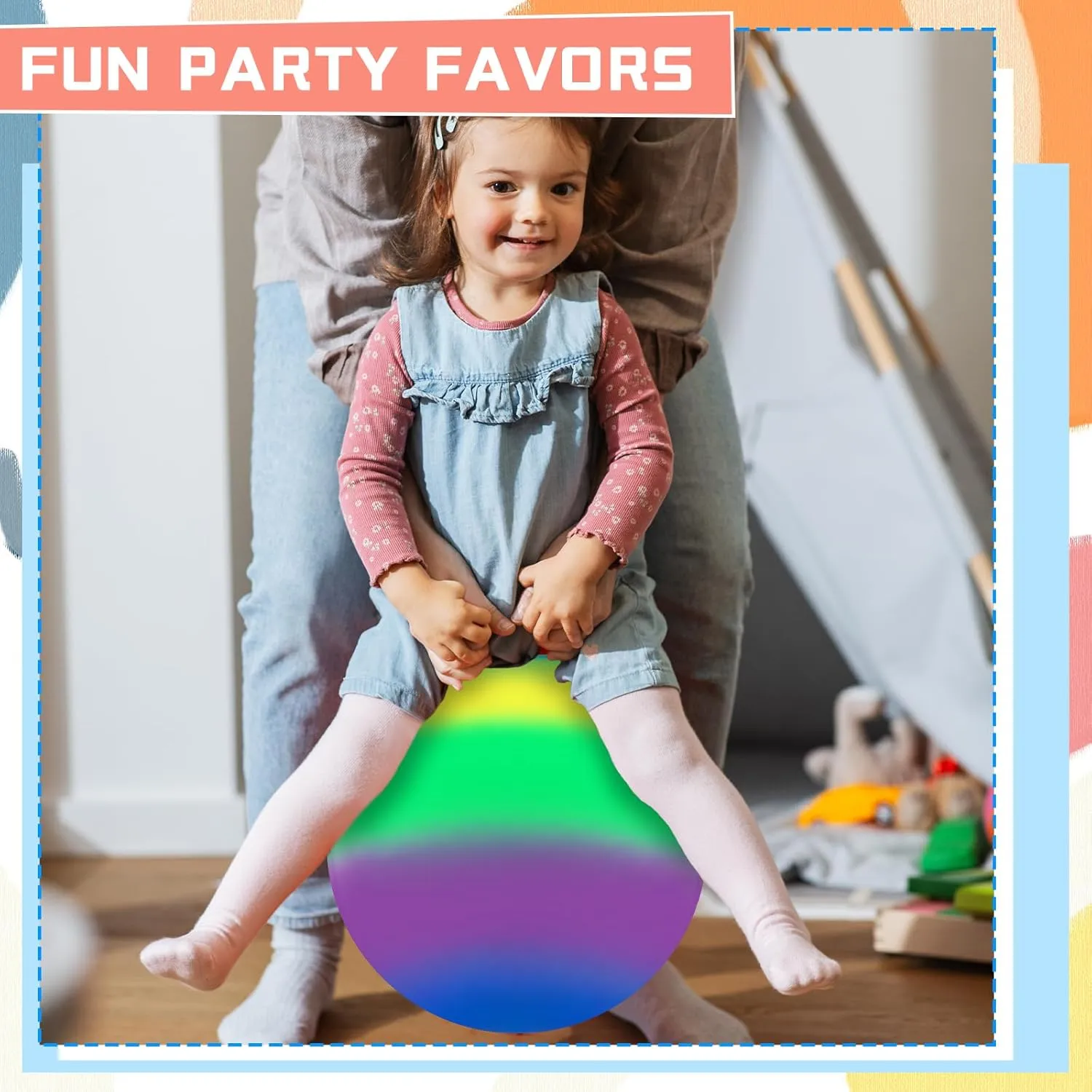 Poen 2 Pcs Bouncing Ball with Handle, Hopper Jumping Hopping Ball with Air Pump for Games(18 Inch,Colorful)